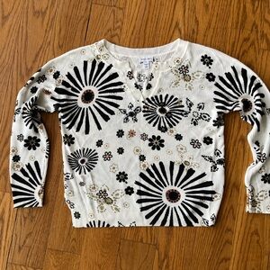 Tribal Cream Knit Crew Neck Sweater with Floral Accent